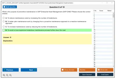 SAP C_S4CAM_2208 SAP Certified Application AssociateSAP S/4HANA Cloud (public)Asset Management Implementation Practice test exam simulator test engine exam Prep practice test questions answers Image 8