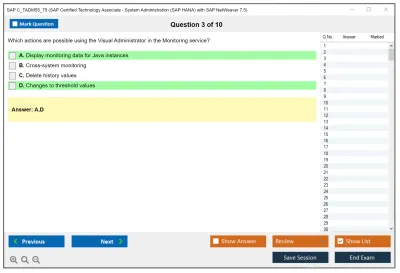 SAP C_TADM55_75 SAP Certified Technology Associate - System Administration (SAP HANA) with SAP NetWeaver 7.5 Practice test exam simulator test engine exam Prep practice test questions answers Image 3