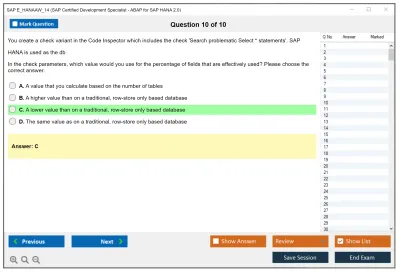 SAP E_HANAAW_14 SAP Certified Development Specialist - ABAP for SAP HANA 2.0 Practice test exam simulator test engine exam Prep practice test questions answers Image 10