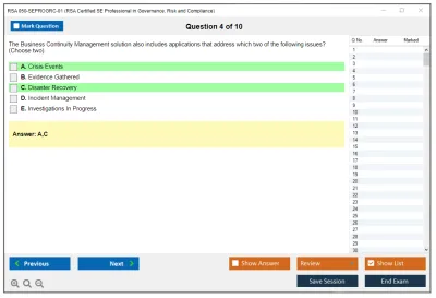 RSA 050-SEPROGRC-01 RSA Certified SE Professional in Governance, Risk and Compliance Practice test exam simulator test engine exam Prep practice test questions answers Image 4