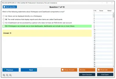 RSA 050-SEPROGRC-01 RSA Certified SE Professional in Governance, Risk and Compliance Practice test exam simulator test engine exam Prep practice test questions answers Image 7
