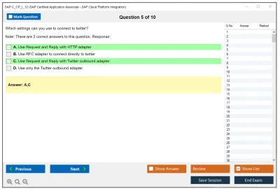 SAP C_CP_I_12 SAP Certified Application Associate - SAP Cloud Platform Integration Practice test exam simulator test engine exam Prep practice test questions answers Image 5