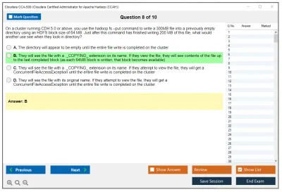 Cloudera CCA-500 Cloudera Certified Administrator for Apache Hadoop (CCAH) Practice test exam simulator test engine exam Prep practice test questions answers Image 8
