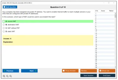 Juniper JN0-230 Security-Associate (JNCIA-SEC) Practice test exam simulator test engine exam Prep practice test questions answers Image 9