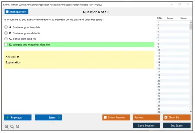SAP C_THR87_2205 SAP Certified Application AssociateSAP SuccessFactors Variable Pay 1H/2022 Practice test exam simulator test engine exam Prep practice test questions answers Image 6