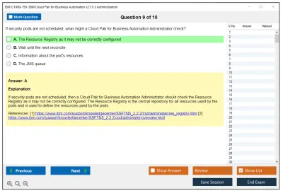 IBM C1000-150 IBM Cloud Pak for Business Automation v21.0.3 Administration Practice test exam simulator test engine exam Prep practice test questions answers Image 9