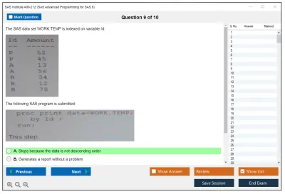 SAS Institute A00-212 SAS Advanced Programming for SAS 9 Practice test exam simulator test engine exam Prep practice test questions answers Image 9