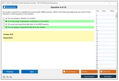 SAP C_TS413_1909 SAP Certified Application Associate - SAP S/4HANA Asset Management Practice test exam simulator test engine exam Prep practice test questions answers Image 4