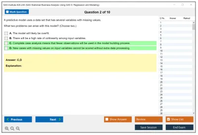 SAS Institute A00-240 SAS Statistical Business Analysis SAS9: Regression and Model Practice test exam simulator test engine exam Prep practice test questions answers Image 2