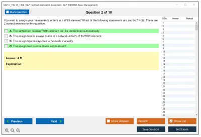 SAP C_TS413_1909 SAP Certified Application Associate - SAP S/4HANA Asset Management Practice test exam simulator test engine exam Prep practice test questions answers Image 2