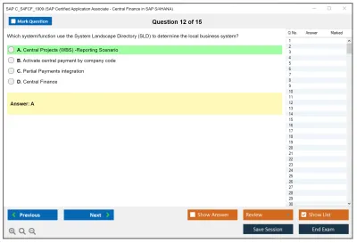 SAP C_S4FCF_1909 SAP Certified Application Associate - Central Finance in SAP S/4HANA Practice test exam simulator test engine exam Prep practice test questions answers Image 12