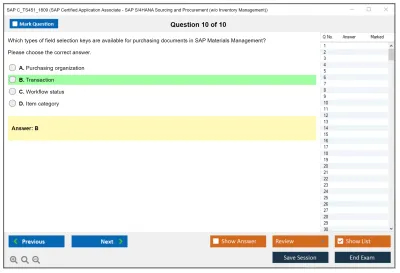 SAP C_TS451_1809 SAP Certified Application Associate - SAP S/4HANA Sourcing and Procurement (w/o Inventory Management) Practice test exam simulator test engine exam Prep practice test questions answers Image 10
