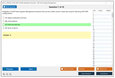 SAP C_ARSUM_19Q4 SAP Certified Application Associate - SAP Ariba Supplier Management Practice test exam simulator test engine exam Prep practice test questions answers Image 7