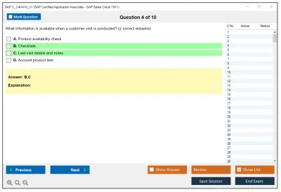 SAP C_C4H410_01 SAP Certified Application Associate - SAP Sales Cloud 1911 Practice test exam simulator test engine exam Prep practice test questions answers Image 4
