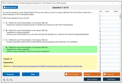 SAP P_C4HCD_1905 SAP Certified Development Professional - SAP Commerce Cloud 1905 Developer Practice test exam simulator test engine exam Prep practice test questions answers Image 7