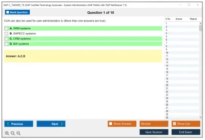 SAP C_TADM55_75 SAP Certified Technology Associate - System Administration (SAP HANA) with SAP NetWeaver 7.5 Practice test exam simulator test engine exam Prep practice test questions answers Image 1