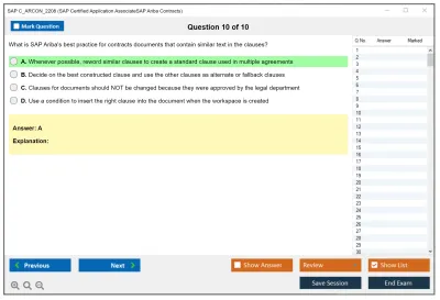 SAP C_ARCON_2208 SAP Certified Application AssociateSAP Ariba Contracts Practice test exam simulator test engine exam Prep practice test questions answers Image 10