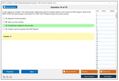 SAP C_C4H460_01 SAP Certified Development Associate - SAP Cloud for Customer 1911 Practice test exam simulator test engine exam Prep practice test questions answers Image 10