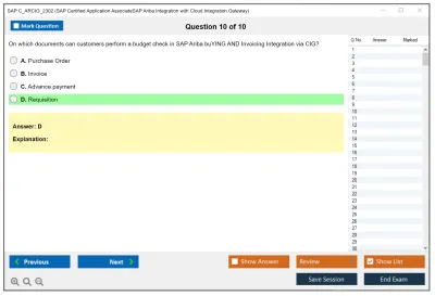 SAP C_ARCIG_2302 SAP Certified Application AssociateSAP Ariba Integration with Cloud Integration Gateway Practice test exam simulator test engine exam Prep practice test questions answers Image 10