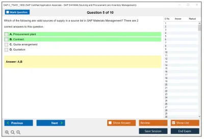 SAP C_TS451_1809 SAP Certified Application Associate - SAP S/4HANA Sourcing and Procurement (w/o Inventory Management) Practice test exam simulator test engine exam Prep practice test questions answers Image 5
