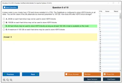 Cloudera CCA-500 Cloudera Certified Administrator for Apache Hadoop (CCAH) Practice test exam simulator test engine exam Prep practice test questions answers Image 6