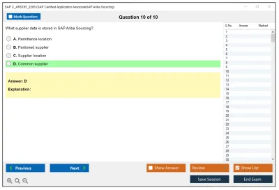 SAP C_ARSOR_2208 SAP Certified Application AssociateSAP Ariba Sourcing Practice test exam simulator test engine exam Prep practice test questions answers Image 10