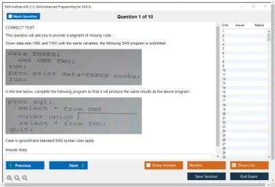 SAS Institute A00-212 SAS Advanced Programming for SAS 9 Practice test exam simulator test engine exam Prep practice test questions answers Image 1