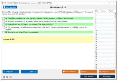 SAP C_HANAIMP_15 SAP Certified Application Associate - SAP HANA 2.0 (SPS03) Practice test exam simulator test engine exam Prep practice test questions answers Image 4
