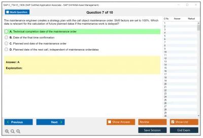 SAP C_TS413_1909 SAP Certified Application Associate - SAP S/4HANA Asset Management Practice test exam simulator test engine exam Prep practice test questions answers Image 7