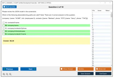SAP C_HANADEV_15 SAP Certified Development Associate - SAP HANA 2.0 SPS03 Practice test exam simulator test engine exam Prep practice test questions answers Image 2