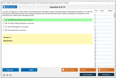SAP C_THR81_2205 SAP Certified Application Associate - SAP SuccessFactors Employee Central Core 1H/2022 Practice test exam simulator test engine exam Prep practice test questions answers Image 6