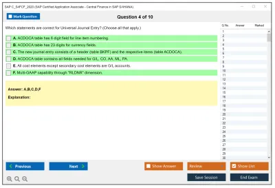 SAP C_S4FCF_2020 SAP Certified Application Associate - Central Finance in SAP S/4HANA Practice test exam simulator test engine exam Prep practice test questions answers Image 4