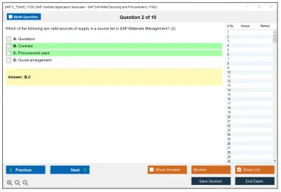 SAP C_TS450_1709 SAP Certified Application Associate - SAP S/4HANA Sourcing and Procurement (1709) Practice test exam simulator test engine exam Prep practice test questions answers Image 2