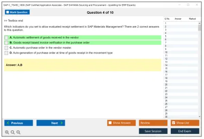 SAP C_TS450_1809 SAP Certified Application Associate - SAP S/4HANA Sourcing and Procurement - Upskilling for ERP Experts Practice test exam simulator test engine exam Prep practice test questions answers Image 4
