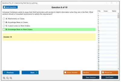 Salesforce FSL-201 Salesforce - Implementing Field Service Lightning Practice test exam simulator test engine exam Prep practice test questions answers Image 6