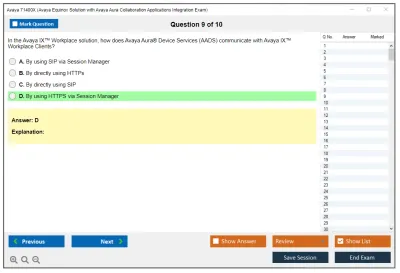 Avaya 71400X Avaya Equinox Solution with Avaya Aura Collaboration Applications Integration Exam Practice test exam simulator test engine exam Prep practice test questions answers Image 9