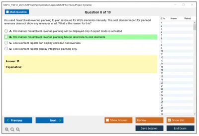 SAP C_TS412_2021 SAP Certified Associate - SAP S/4HANA Project Systems Practice test exam simulator test engine exam Prep practice test questions answers Image 8