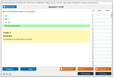 Test Prep CLEP-Science-and-Mathematics CLEP Science and Mathematics: Biology, Calculus, Chemistry, College Algebra & Mathematics, Precalculus, Natural Sciences Practice test exam simulator test engine exam Prep practice test questions answers Image 7