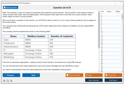 Microsoft MS-203 Microsoft 365 Messaging Practice test exam simulator test engine exam Prep practice test questions answers Image 20