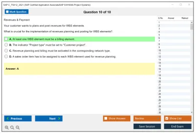 SAP C_TS412_2021 SAP Certified Associate - SAP S/4HANA Project Systems Practice test exam simulator test engine exam Prep practice test questions answers Image 10