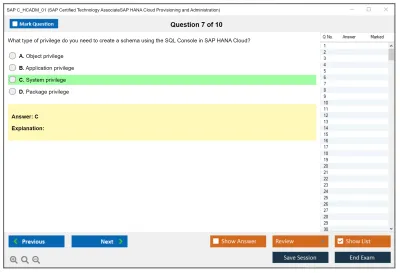 SAP C_HCADM_01 SAP Certified Technology AssociateSAP HANA Cloud Provisioning and Administration Practice test exam simulator test engine exam Prep practice test questions answers Image 7