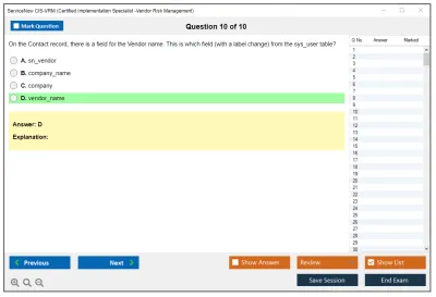 ServiceNow CIS-VRM Certified Implementation Specialist -Vendor Risk Management Practice test exam simulator test engine exam Prep practice test questions answers Image 10