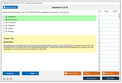 GAQM ISO-31000-CLA ISO 31000 - Certified Lead Risk Manager Practice test exam simulator test engine exam Prep practice test questions answers Image 5