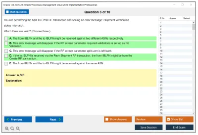 Oracle 1z0-1045-22 Oracle Warehouse Management Cloud 2022 Implementation Professional Practice test exam simulator test engine exam Prep practice test questions answers Image 3