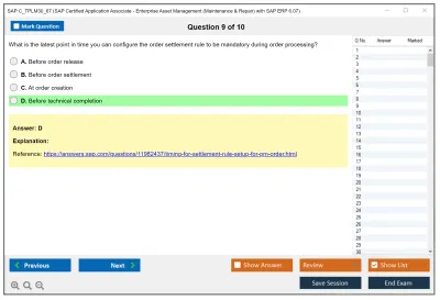 SAP C_TPLM30_67 SAP Certified Associate - SAP Maintenance & Repair with ERP 6.0 EHP7 Practice test exam simulator test engine exam Prep practice test questions answers Image 9