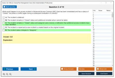 Oracle 1z0-1058-22 Oracle Risk Management Cloud 2022 Implementation Professional Practice test exam simulator test engine exam Prep practice test questions answers Image 2