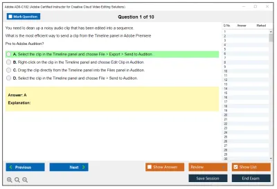 Adobe AD0-C102 Adobe Certified Instructor for Creative Cloud Video Editing Solutions Practice test exam simulator test engine exam Prep practice test questions answers Image 1
