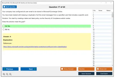 Microsoft MS-100 Microsoft 365 Identity and Services Practice test exam simulator test engine exam Prep practice test questions answers Image 17