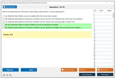 Oracle 1z0-1083 Oracle Narrative Reporting 2019 Implementation Essentials Practice test exam simulator test engine exam Prep practice test questions answers Image 1