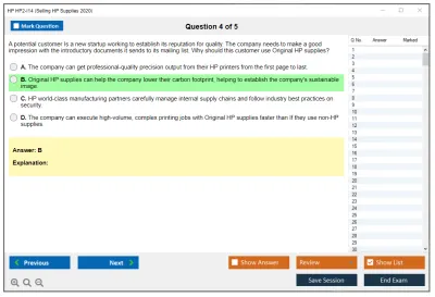 HP HP2-I14 Selling HP Supplies 2020 Practice test exam simulator test engine exam Prep practice test questions answers Image 4
